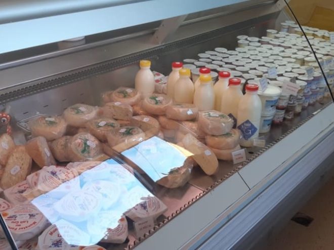 Vitrine frigo yaourt fromage carre frais bibalakass chez Yaourts de Sandrine - Ferme Motsch Gollentz 68 Osenbach près de Rouffach et Guebwiller